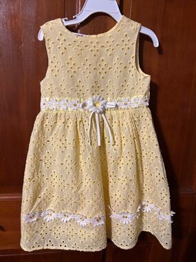Blueberi Boulevard Yellow Eyelet Daisy Trim Dress